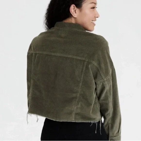 American Eagle Corduroy Cropped Raw Hem Jacket - Picture 2 of 6